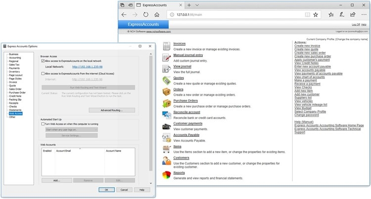 screenshot of Express Accounts